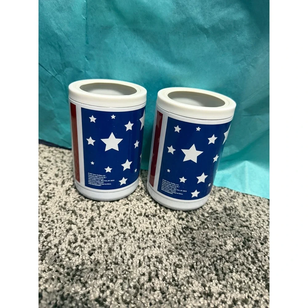 Set of 2 Patriotic American Flag Can Coolers Stars Stripes Insulated USA